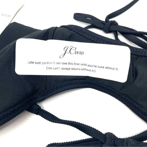 J. Crew Ribbed Curved-waist Cheeky String Bikini Bottom Black Women's Med BE805 - Picture 5 of 7
